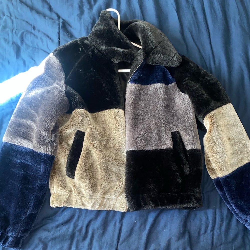 Womens multi color faux furt coat